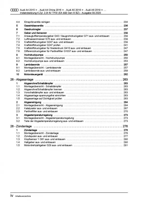 Audi A5 F5 ab 2016 Instandsetzung 2,0l 190 PS Benzinmotor Reparaturanleitung PDF