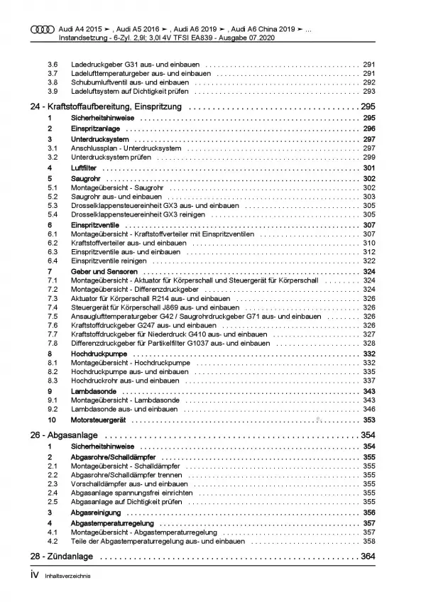 Audi A5 F5 ab 2016 Instandsetzung 2,9l 3,0l Benzinmotor Reparaturanleitung PDF