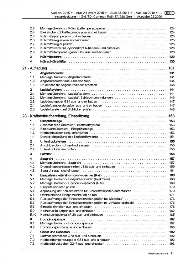 Audi A5 F5 ab 2016 Instandsetzung 2,0l Diesel 122-190 PS Reparaturanleitung PDF