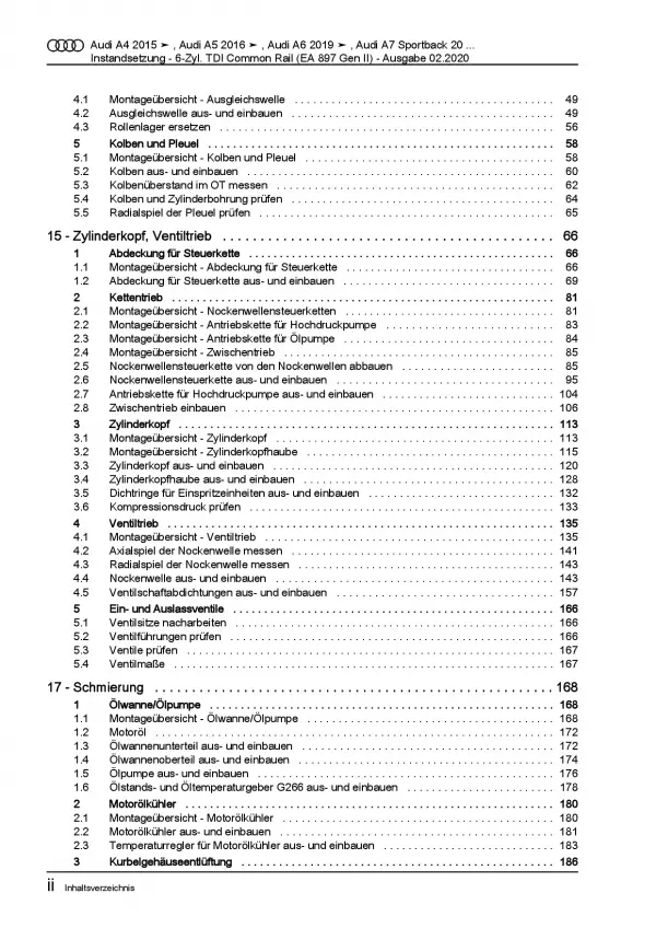 Audi A5 F5 ab 2016 Instandsetzung 6-Zyl. 3,0l Dieselmotor Reparaturanleitung PDF