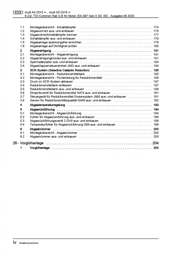 Audi A5 Typ F5 ab 2016 6-Zyl. Dieselmotor TDI 3,0l Reparaturanleitung PDF