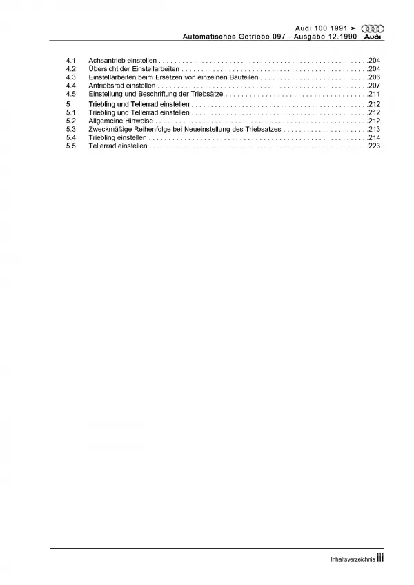 Audi A6 Typ 4A 1990-1997 4 Gang Automatikgetriebe 097 Reparaturanleitung PDF