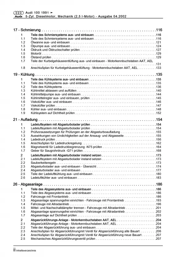 Audi A6 4A 1990-1997 2,5l Dieselmotor Mechanik 115-140 PS Reparaturanleitung PDF