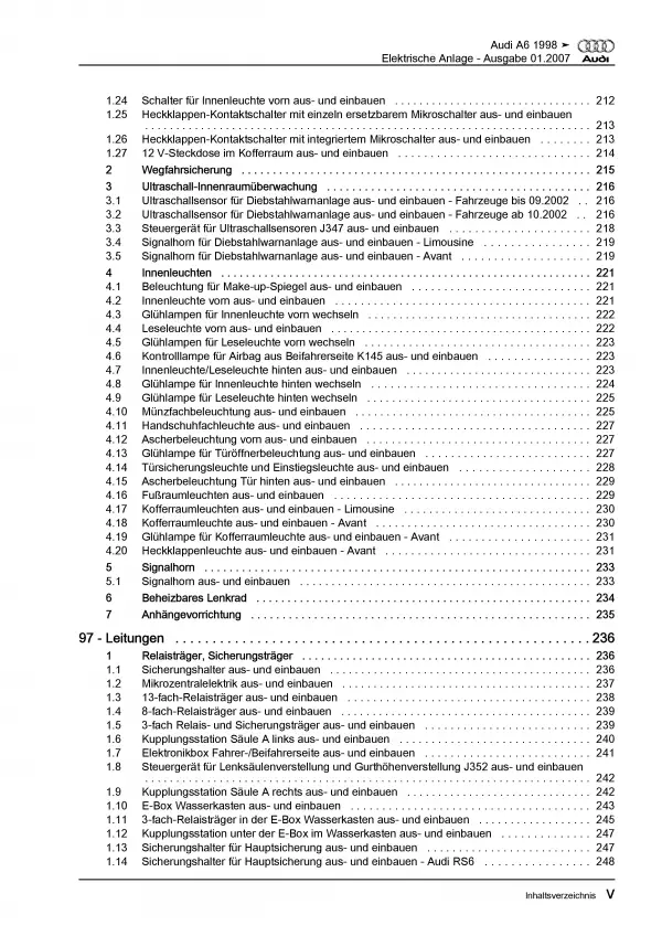 Audi A6 4B 1997-2005 Elektrische Anlage Elektrik Systeme Reparaturanleitung PDF