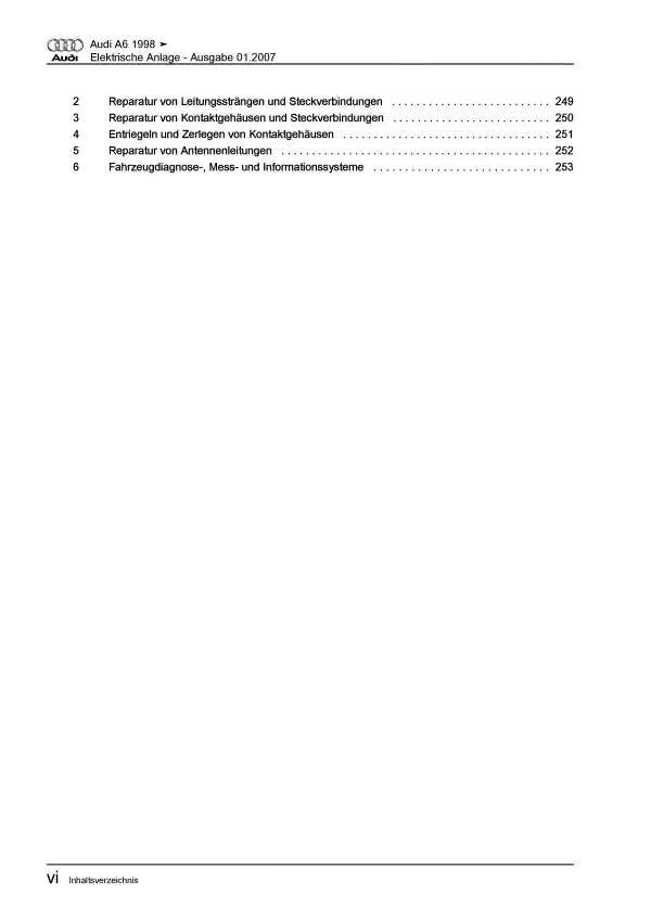 Audi A6 4B 1997-2005 Elektrische Anlage Elektrik Systeme Reparaturanleitung PDF