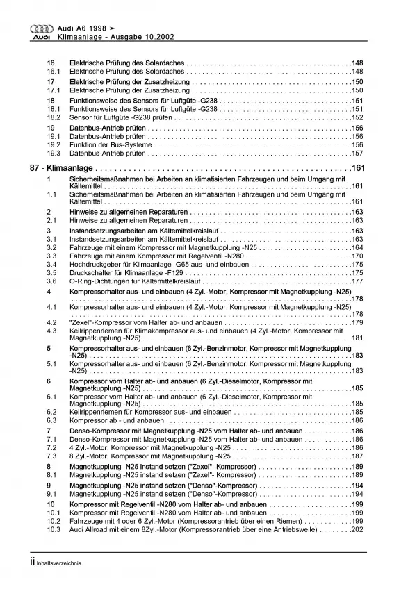 Audi A6 Typ 4B 1997-2005 Klimaanlage mit Eigendiagnose Reparaturanleitung