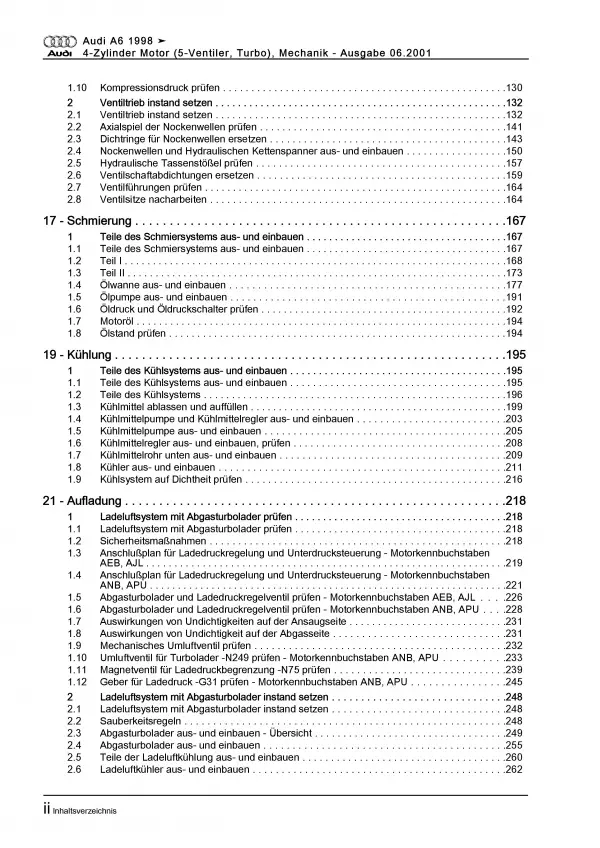 Audi A6 4B 1997-2005 1,8l Benzinmotor 150-180 PS Mechanik Reparaturanleitug PDF