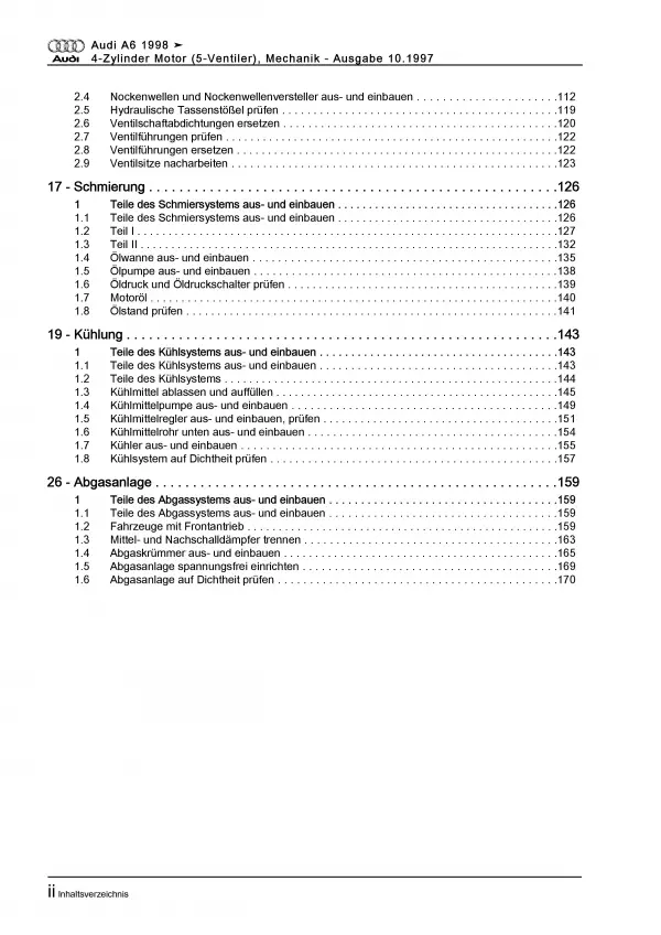 Audi A6 Typ 4B (97-05) 4-Zyl. Benzinmotor 125 PS Mechanik Reparaturanleitug PDF