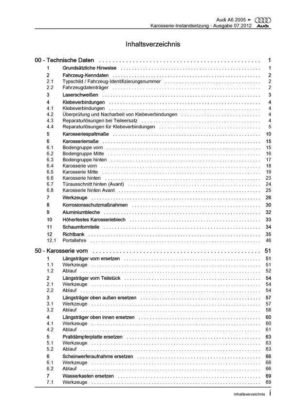 Audi A6 Typ 4F 2004-2011 Karosserie Unfall Instandsetzung Reparaturanleitung PDF