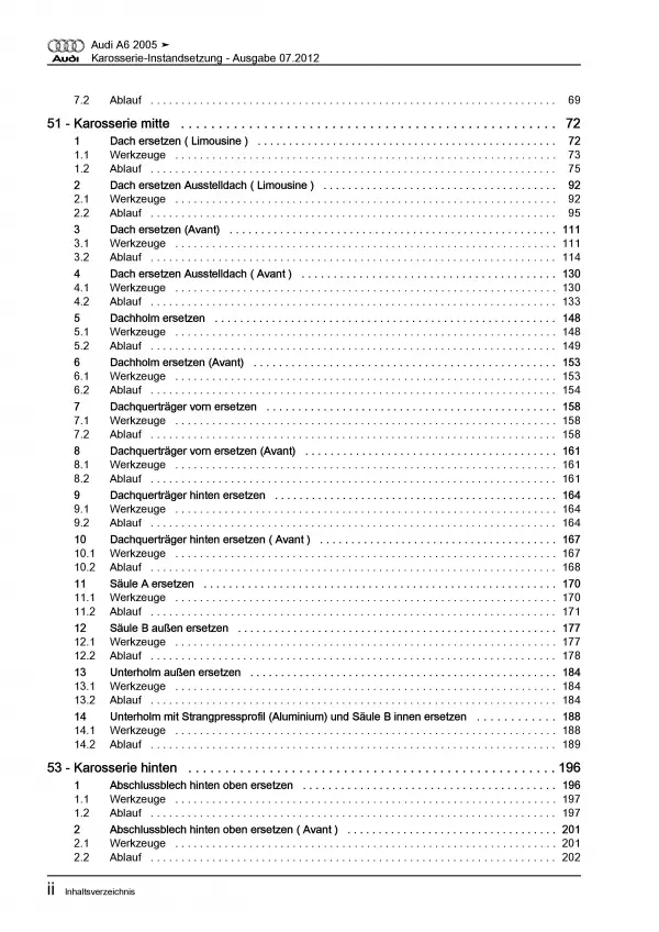 Audi A6 Typ 4F 2004-2011 Karosserie Unfall Instandsetzung Reparaturanleitung PDF