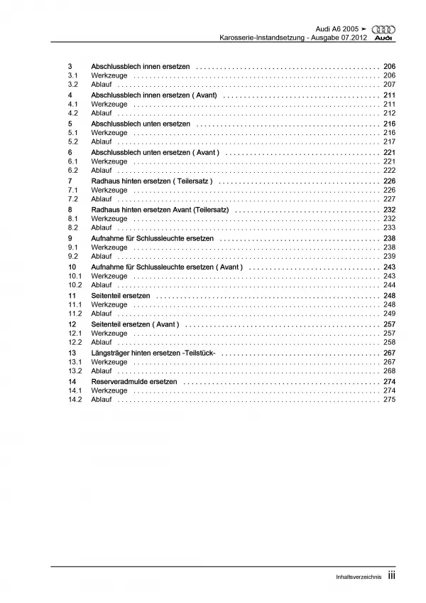 Audi A6 Typ 4F 2004-2011 Karosserie Unfall Instandsetzung Reparaturanleitung PDF