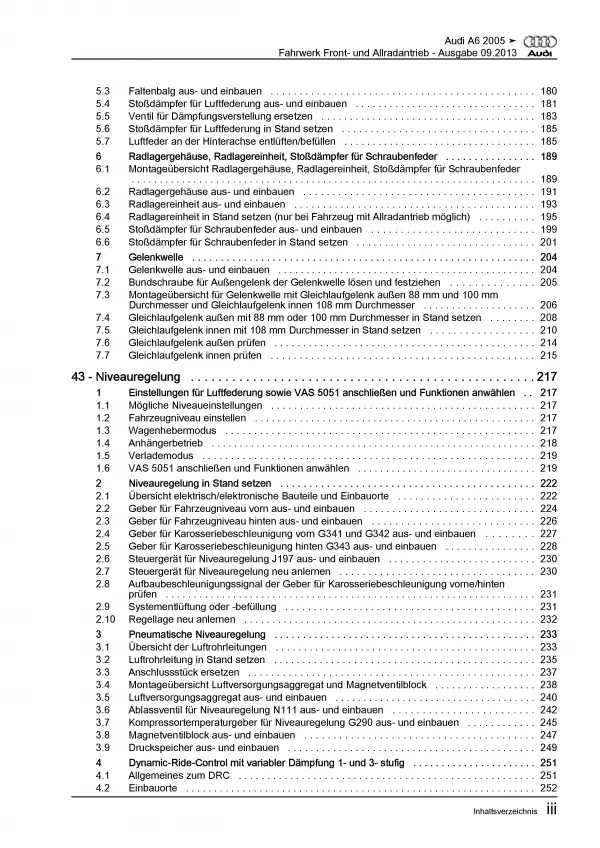 Audi A6 Typ 4F 2004-2011 Fahrwerk Achsen Lenkung FWD AWD Reparaturanleitung PDF