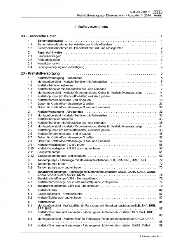 Audi A6 Typ 4F 2004-2011 Kraftstoffversorgung Dieselmotoren Reparaturanleitung