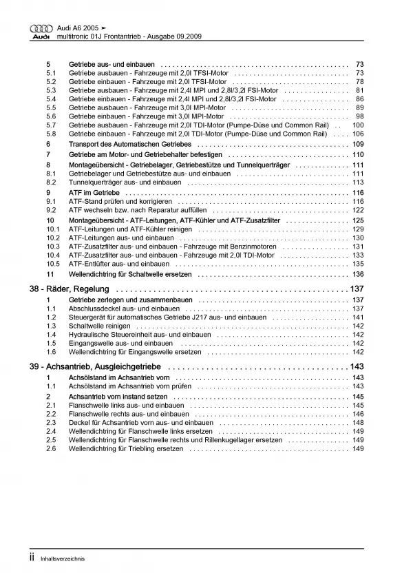 Audi A6 4F (04-11) Multitronic Getriebe 01J Frontantrieb Reparaturanleitung PDF