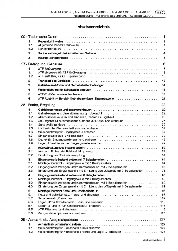 Audi A6 Typ 4F (04-11) Instandsetzung Multitronic 01J 0AN Reparaturanleitung PDF