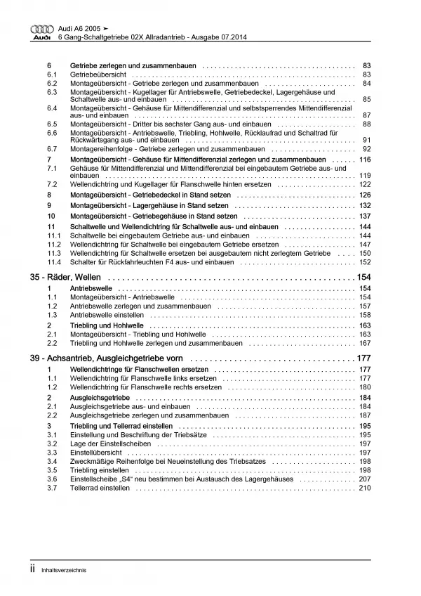 Audi A6 Typ 4F (04-11) 6 Gang Schaltgetriebe 02X Kupplung Reparaturanleitung