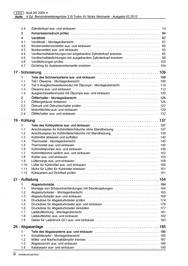 Audi A6 Typ 4F 2004-2011 4-Zyl. Benzinmotor 170 PS Mechanik Reparaturanleitung