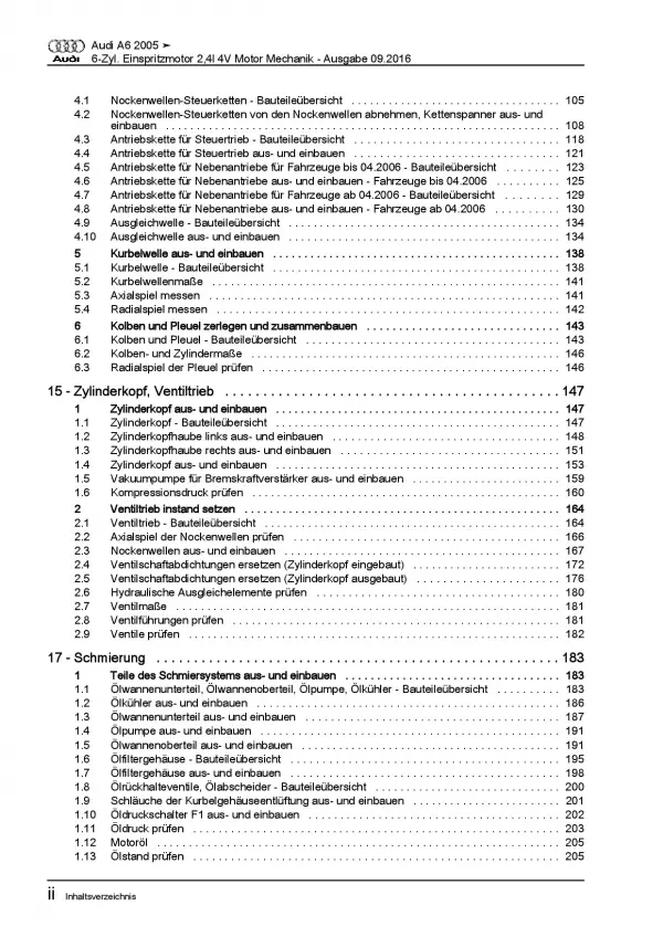 Audi A6 4F 2004-2011 6-Zyl. Benzinmotor 177 PS Mechanik Reparaturanleitung PDF