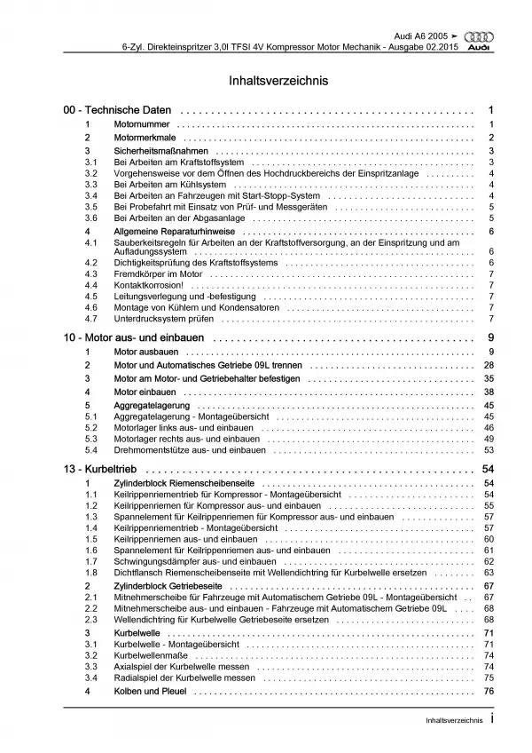 Audi A6 4F (04-11) 6-Zyl. Benzinmotor 290-299 PS Mechanik Reparaturanleitung PDF