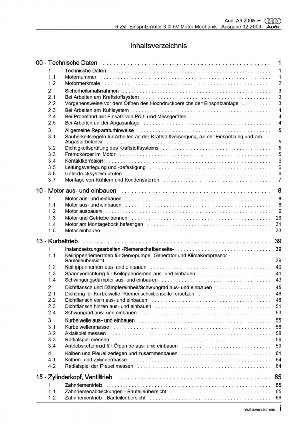 Audi A6 4F (04-11) 6-Zyl. Benzinmotor 5V 218 PS Mechanik Reparaturanleitung PDF