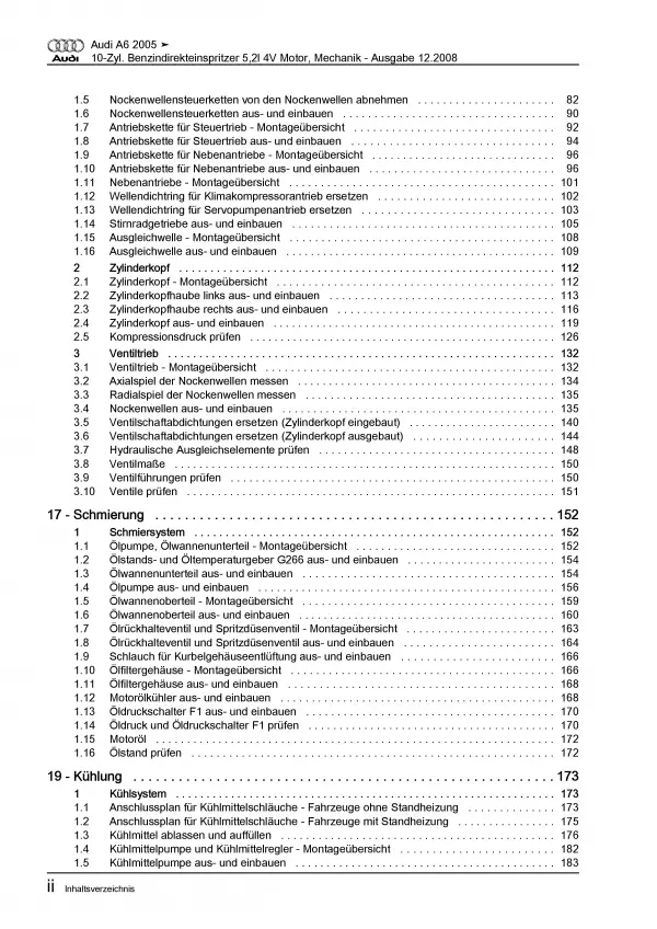 Audi A6 4F 2004-2011 10-Zyl. Benzinmotor 435 PS Mechanik Reparaturanleitung PDF