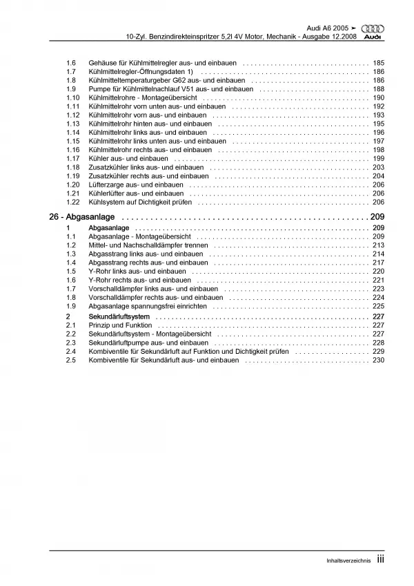 Audi A6 4F 2004-2011 10-Zyl. Benzinmotor 435 PS Mechanik Reparaturanleitung PDF