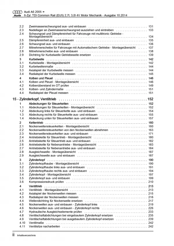 Audi A6 4F (04-11) 6-Zyl. Dieselmotor 163-239 PS Mechanik Reparaturanleitung PDF