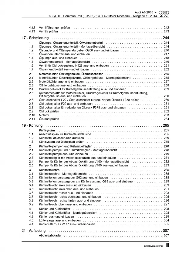 Audi A6 4F (04-11) 6-Zyl. Dieselmotor 163-239 PS Mechanik Reparaturanleitung PDF