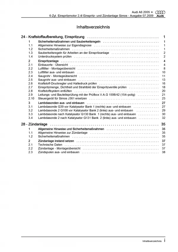 Audi A6 4F 2004-2011 Simos Einspritz- Zündanlage 177 PS Reparaturanleitung PDF