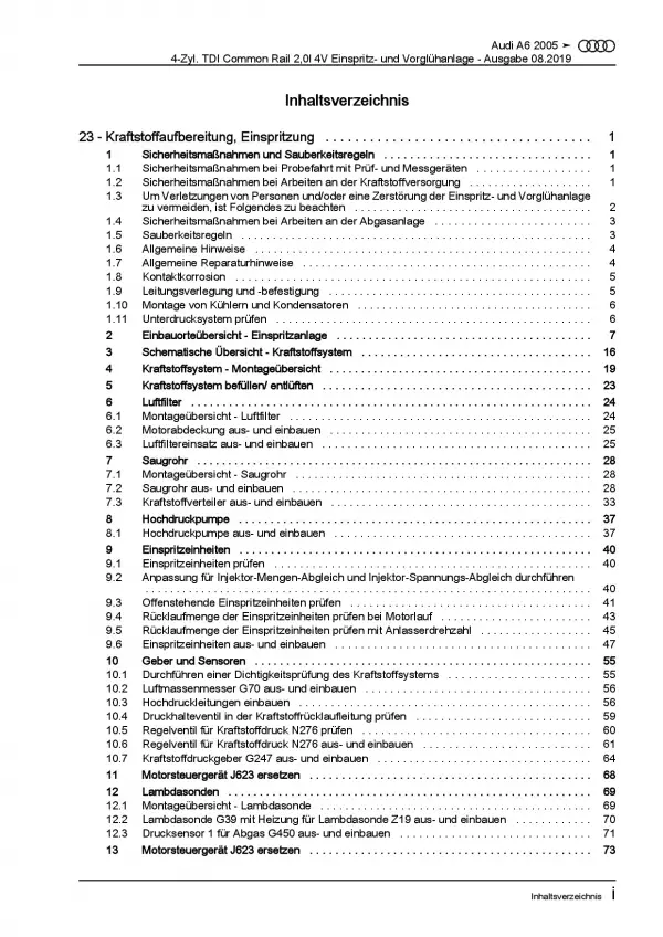 Audi A6 4F (04-11) Diesel Einspritz- Vorglühanlage 2,0l Reparaturanleitung PDF