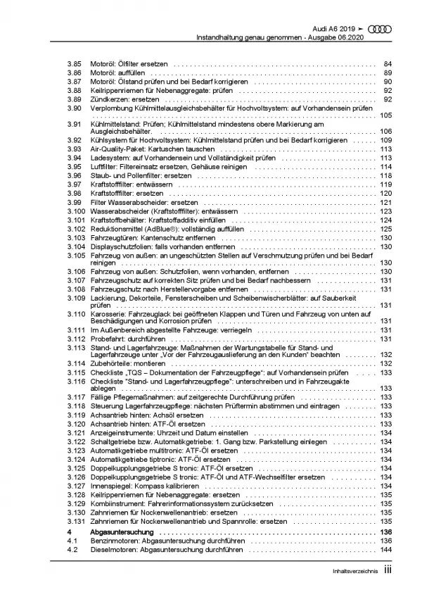 Audi A6 Typ 4K ab 2018 Instandhaltung Inspektion Wartung Reparaturanleitung