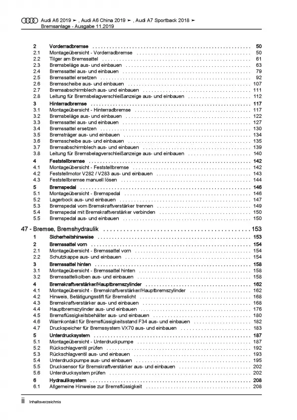 Audi A6 Typ 4K ab 2018 Bremsanlagen Bremsen System Reparaturanleitung PDF