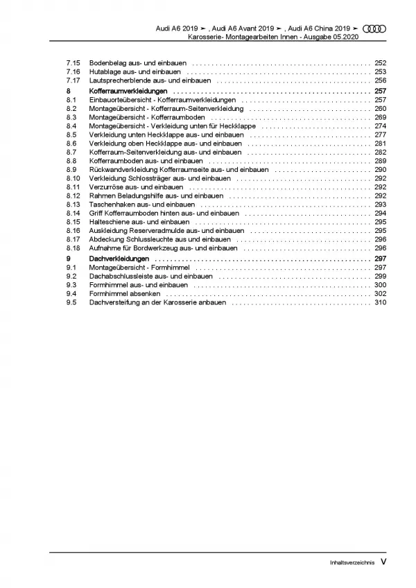 Audi A6 Typ 4K ab 2018 Karosserie Montagearbeiten Innen Reparaturanleitung PDF