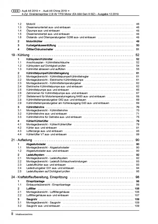 Audi A6 Typ 4K ab 2018 4-Zyl. 2,0l Benzinmotor Reparaturanleitung PDF