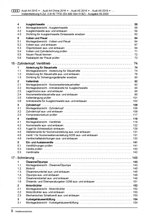 Audi A6 4K ab 2018 Instandsetzung 4-Zyl. 2,0l Benzinmotor Reparaturanleitung PDF