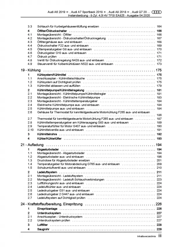 Audi A6 4K ab 2018 Instandsetzung 8-Zyl. TFSI Benzinmotor Reparaturanleitung PDF