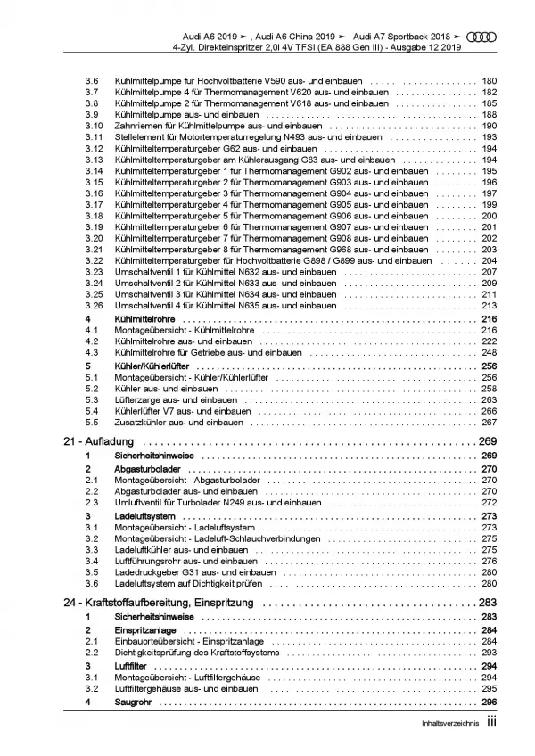 Audi A6 Typ 4K ab 2018 4-Zyl. 2,0l TFSI Benzinmotor Reparaturanleitung PDF