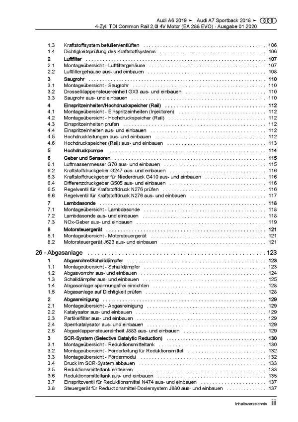 Audi A6 Typ 4K ab 2018 4-Zyl. 2,0l Dieselmotor TDI 4V Reparaturanleitung PDF