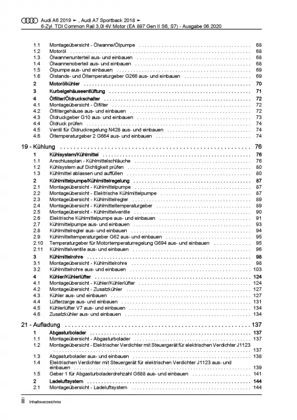 Audi A6 Typ 4K ab 2018 6-Zyl. 3,0l 4V Dieselmotor TDI Reparaturanleitung PDF