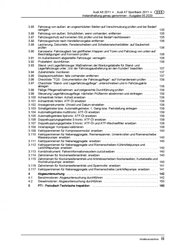 Audi A7 Typ 4G 2010-2018 Instandhaltung Inspektion Wartung Reparaturanleitung