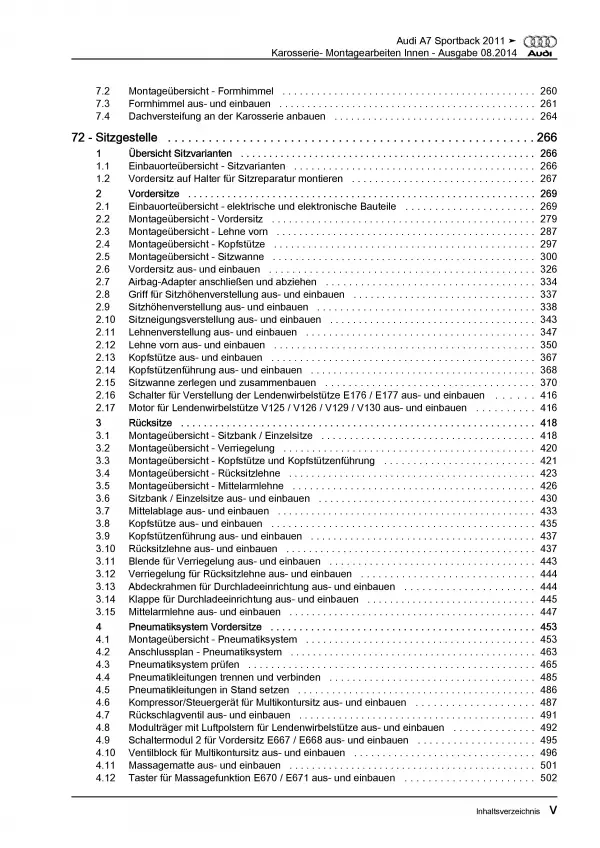 Audi A7 Typ 4G 2010-2018 Karosserie Montagearbeiten Innen Reparaturanleitung PDF