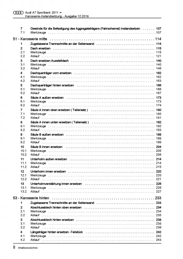 Audi A7 Typ 4G 2010-2018 Karosserie Unfall Instandsetzung Reparaturanleitung PDF