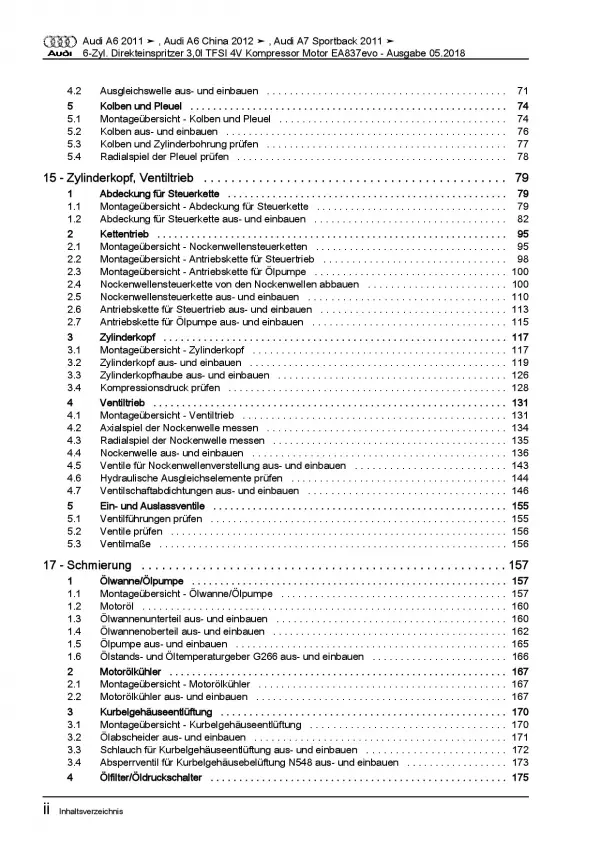 Audi A7 4G 2010-2018 6-Zyl. 3,0l Benzinmotor 272-333 PS Reparaturanleitung PDF