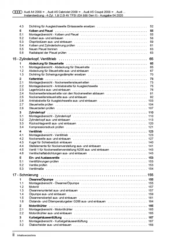 Audi A7 4G 2010-2018 Instandsetzung 4-Zyl. TFSI Benzinmotor Reparaturanleitung