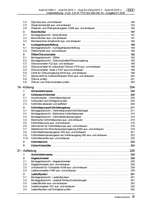 Audi A7 4G (10-18) Instandsetzung 4-Zyl. 2,0l Benzinmotor Reparaturanleitung PDF