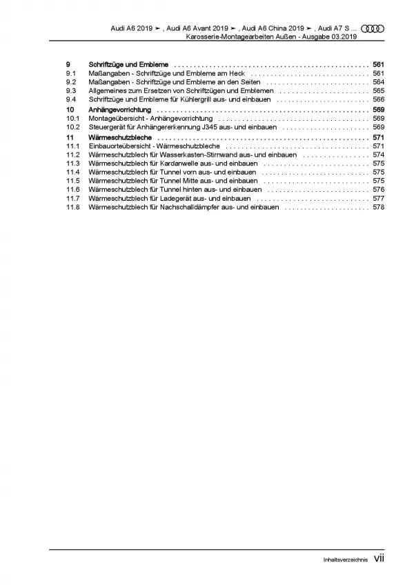 Audi A7 Typ 4K ab 2018 Karosserie Montagearbeiten Außen Reparaturanleitung PDF