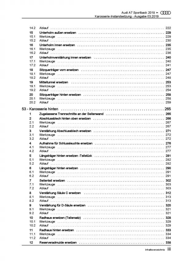 Audi A7 Typ 4K ab 2018 Karosserie Unfall Instandsetzung Reparaturanleitung PDF