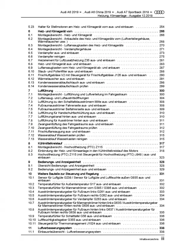 Audi A7 Typ 4K ab 2018 Heizung Belüftung Klimaanlage Reparaturanleitung PDF