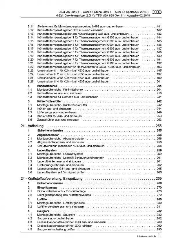 Audi A7 Typ 4K ab 2018 4-Zyl. 2,0l Benzinmotor Reparaturanleitung PDF