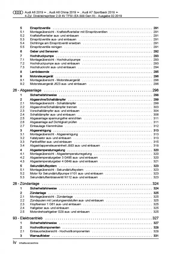 Audi A7 Typ 4K ab 2018 4-Zyl. 2,0l Benzinmotor Reparaturanleitung PDF